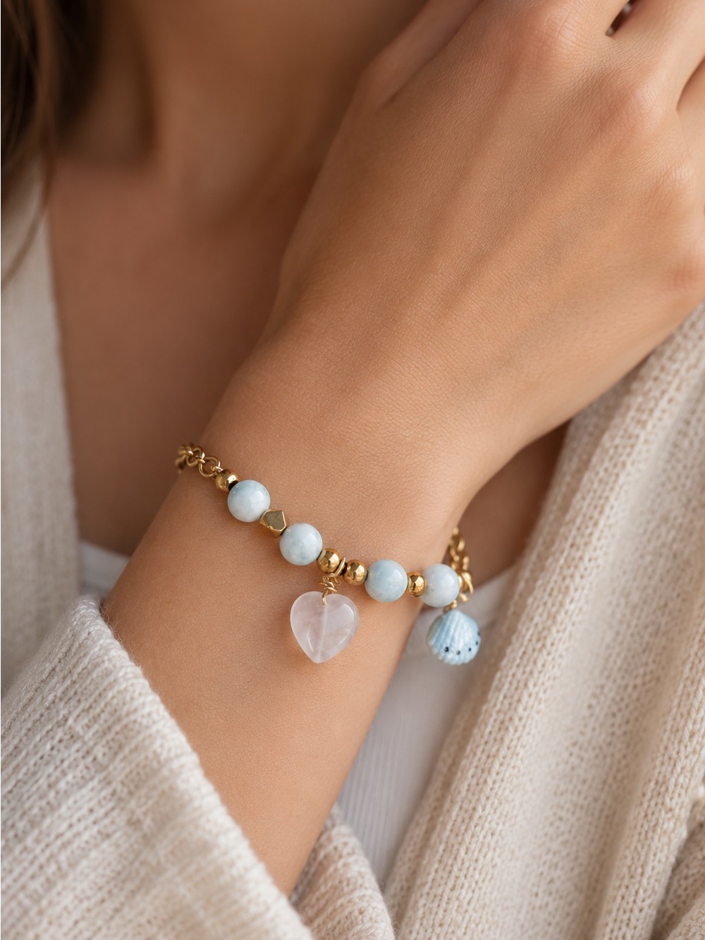 Handmade Larimar And Moonstone Charm Bracelet